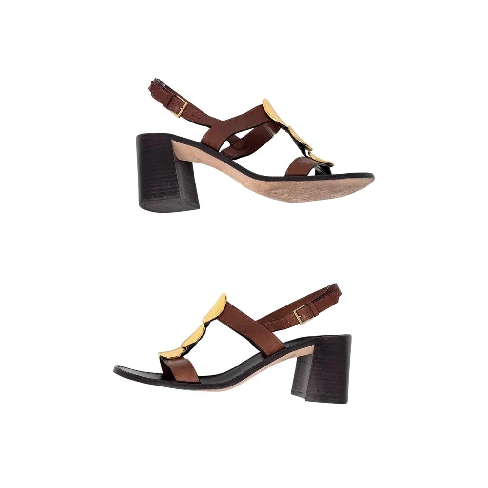 Tory Burch Patos Multi Disk Heeled Sandal Brown Size 9M Embellished